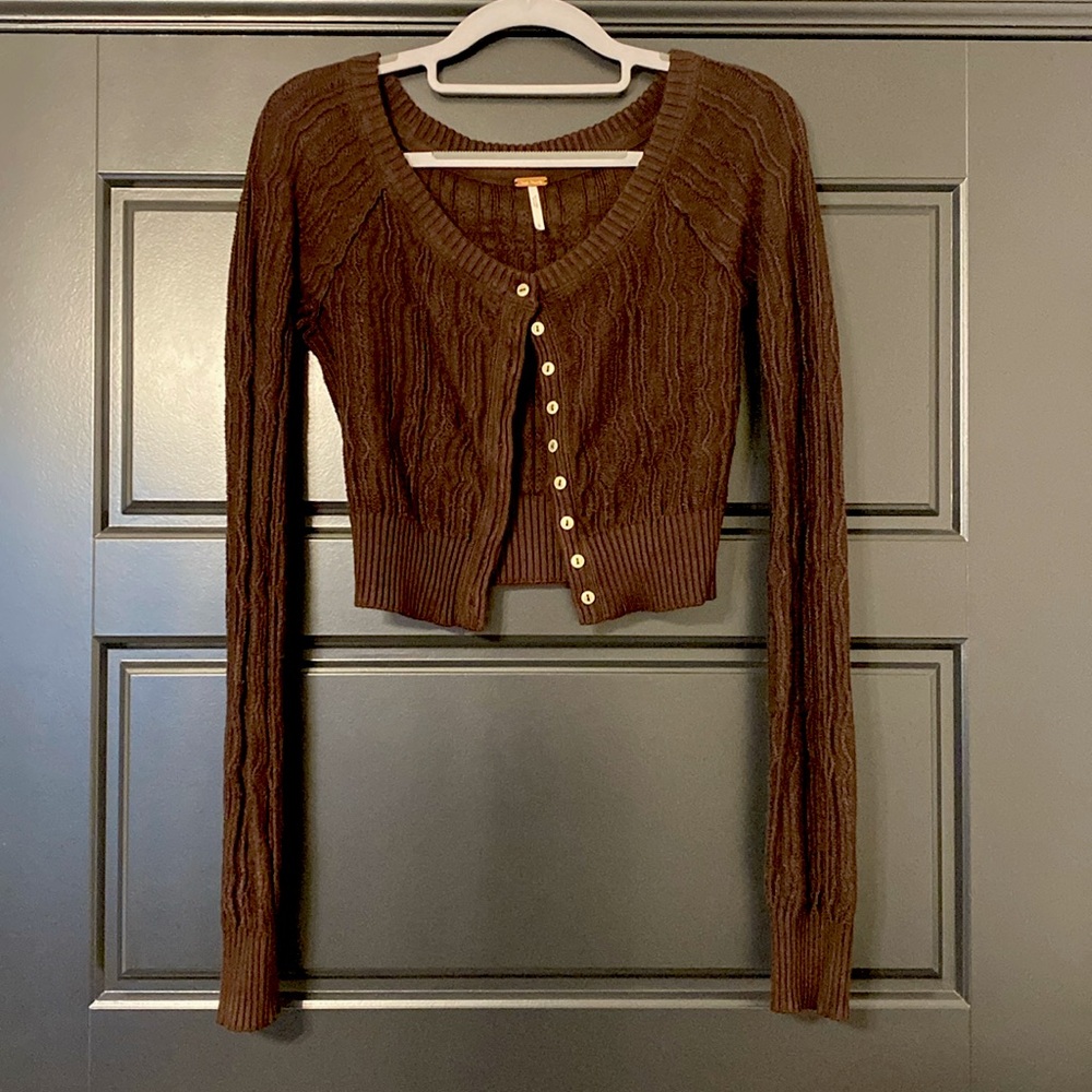 Free People Cropped Chocolate Brown Cardigan